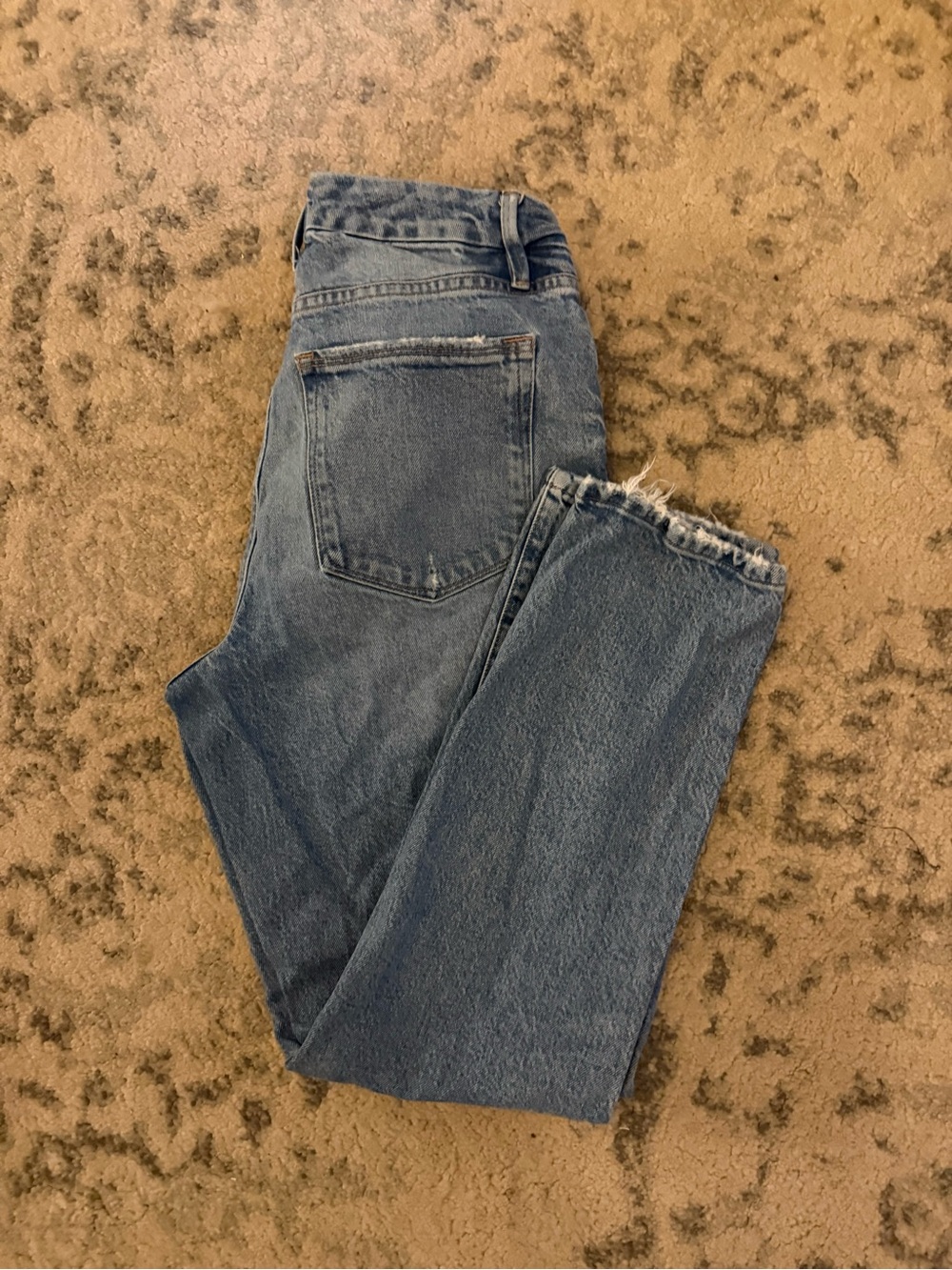 Good American Distressed Jeans Light Wash Ripped Straight Leg Size 6/28